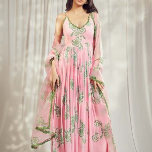 Baby Pink Strappy Anarkali Set HS-24-104
