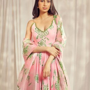 Baby Pink Strappy Anarkali Set HS-24-104