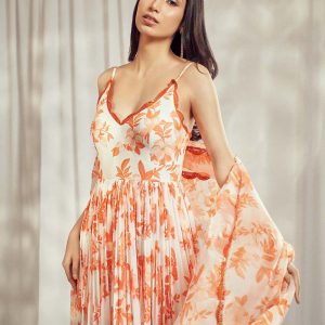 Burnt Orange Strappy Anarkali Set HS-24-105