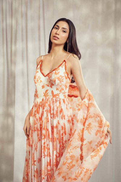 Burnt Orange Strappy Anarkali Set HS-24-105