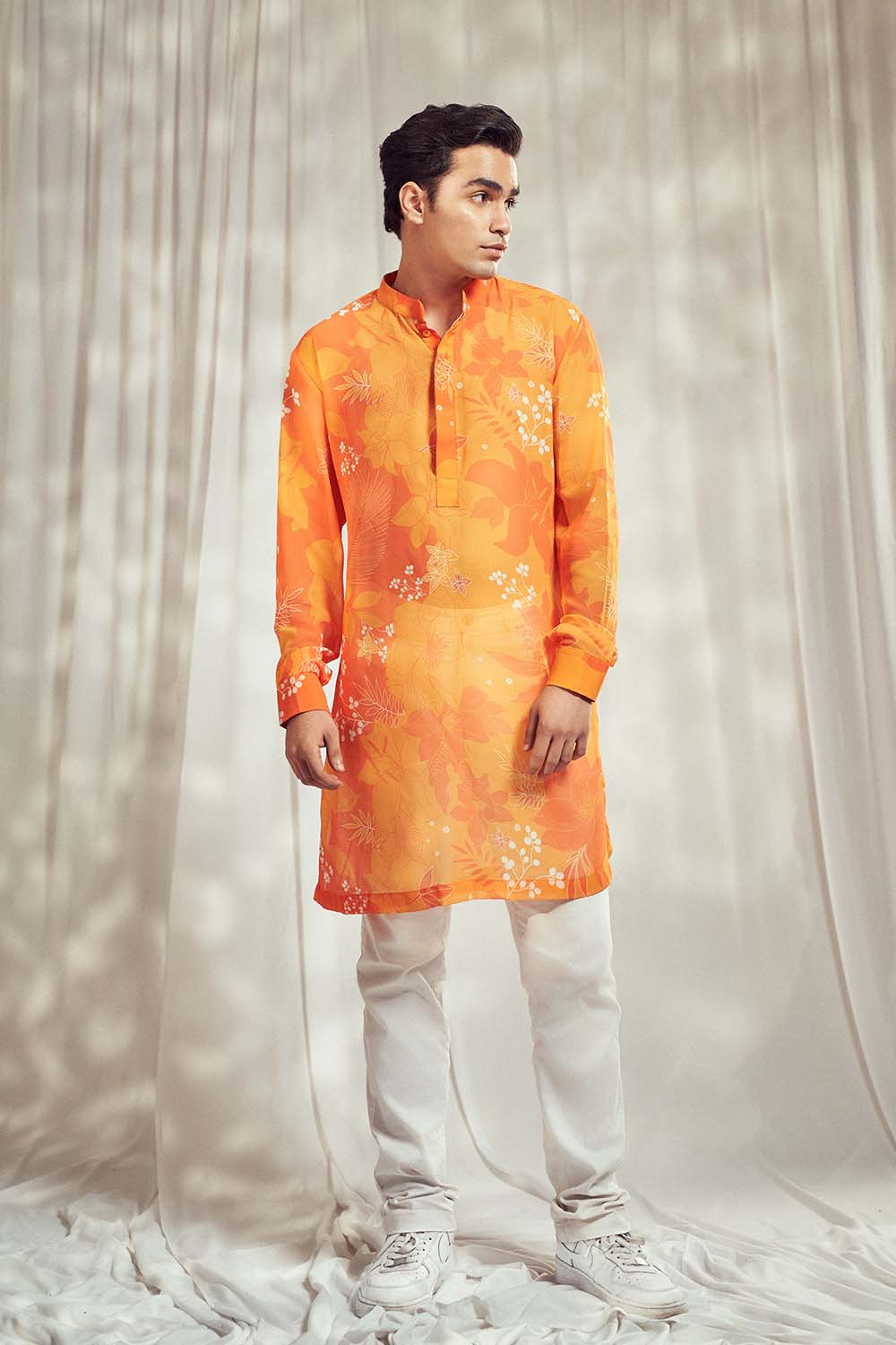 Yellow/Orange Floral Print Kurta HS-24-107