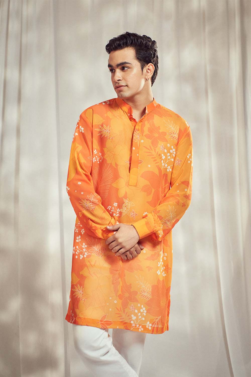 Yellow/Orange Floral Print Kurta HS-24-107