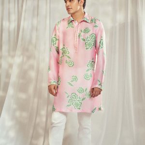 Baby Pink Print Embellished Kurta HS-24-108