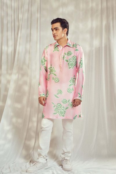 Baby Pink Print Embellished Kurta HS-24-108