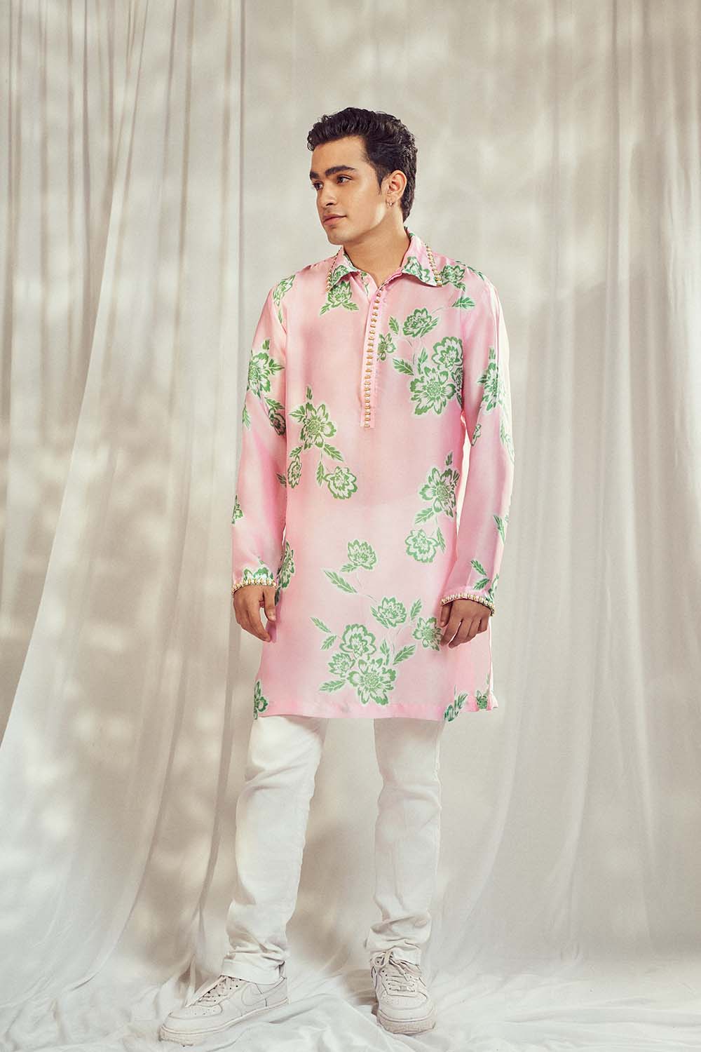 Baby Pink Print Embellished Kurta HS-24-108