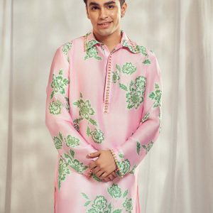 Baby Pink Print Embellished Kurta HS-24-108