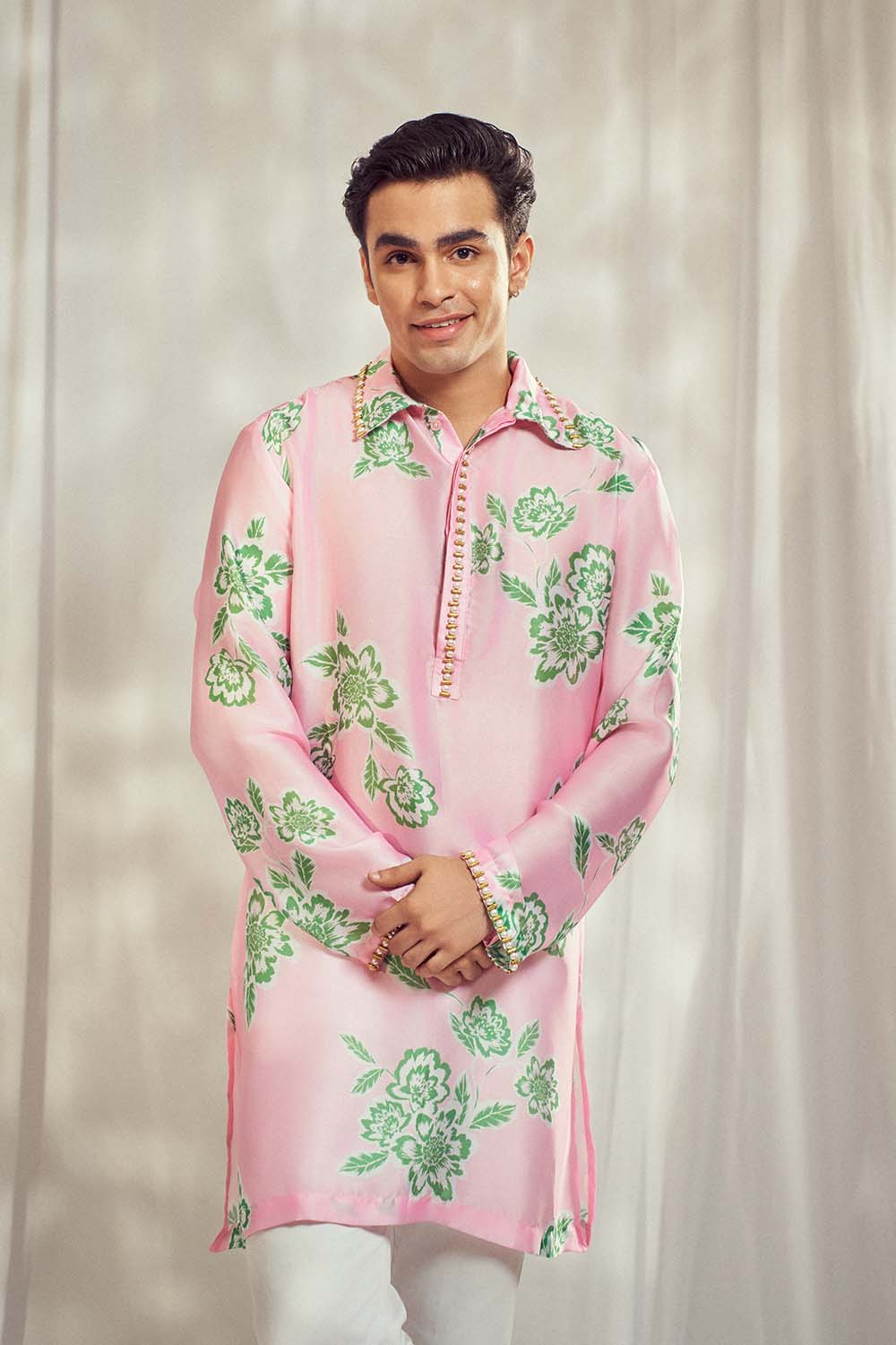 Baby Pink Print Embellished Kurta HS-24-108