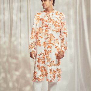 Burnt Orange Embroidered Print Kurta HS-24-109