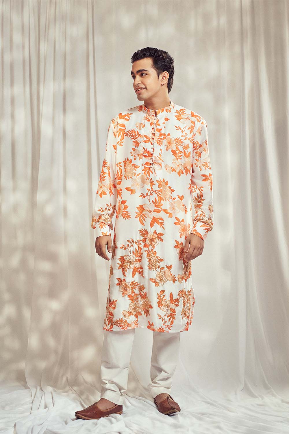 Burnt Orange Embroidered Print Kurta HS-24-109