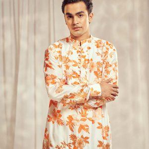 Burnt Orange Embroidered Print Kurta HS-24-109
