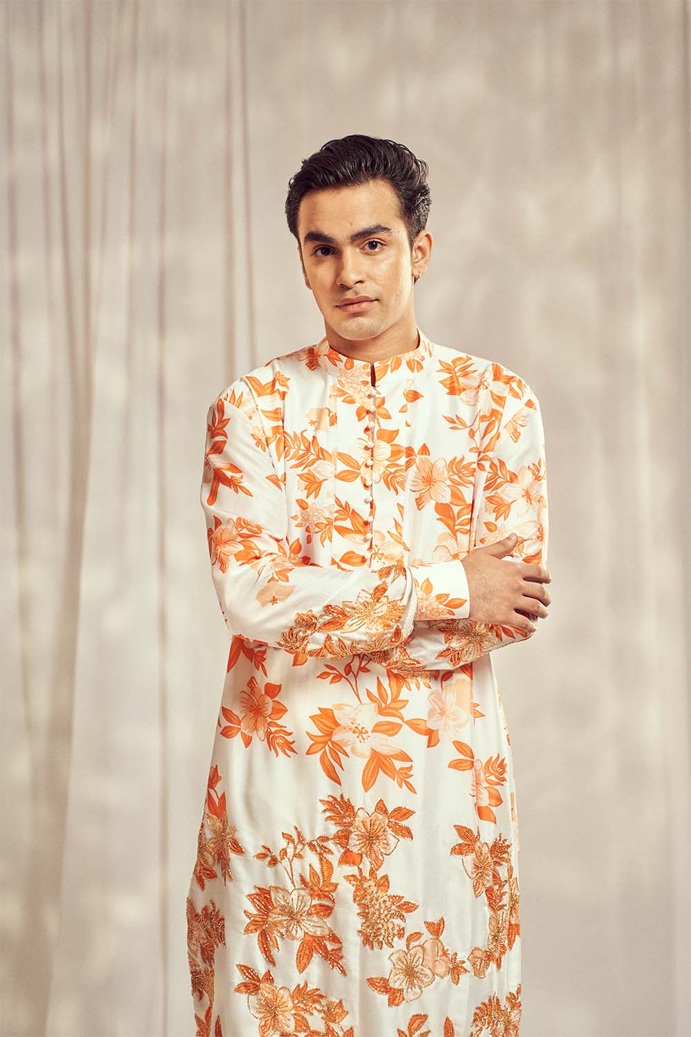 Burnt Orange Embroidered Print Kurta HS-24-109