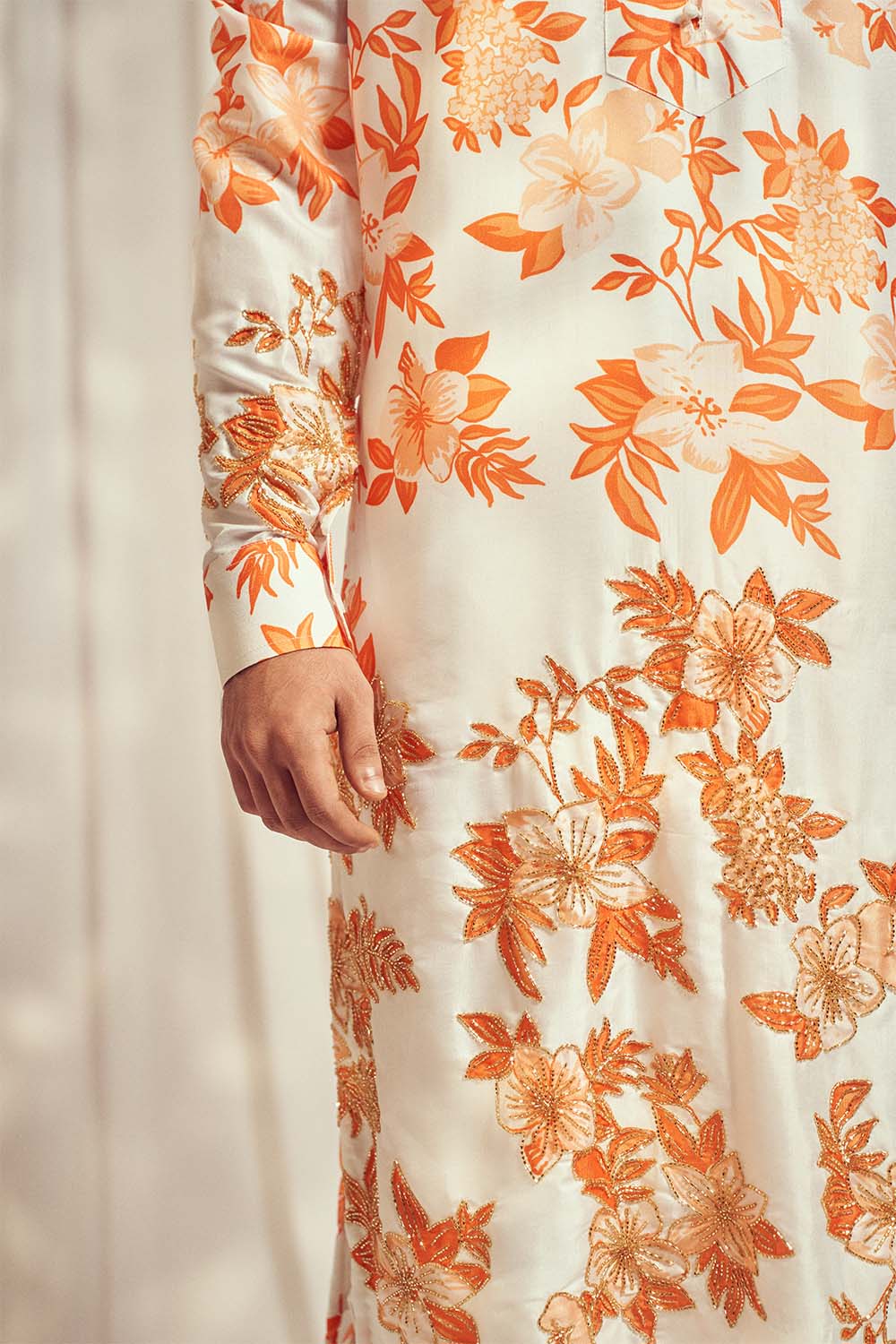 Burnt Orange Embroidered Print Kurta HS-24-109