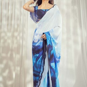 Blue Print Scallop Saree Set HS-24-110