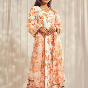 Premium Burnt Orange Print Kurti Set by Harshita Singhvi - luxury designer wear with high-end fabrics and exquisite detailing