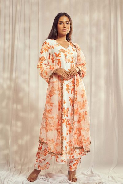 Premium Burnt Orange Print Kurti Set by Harshita Singhvi - luxury designer wear with high-end fabrics and exquisite detailing