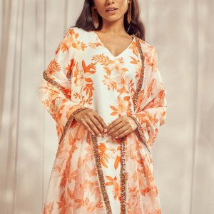 Premium Burnt Orange Print Kurti Set by Harshita Singhvi - luxury designer wear with high-end fabrics and exquisite detailing