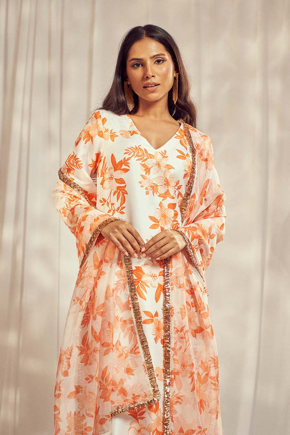 Premium Burnt Orange Print Kurti Set by Harshita Singhvi - luxury designer wear with high-end fabrics and exquisite detailing