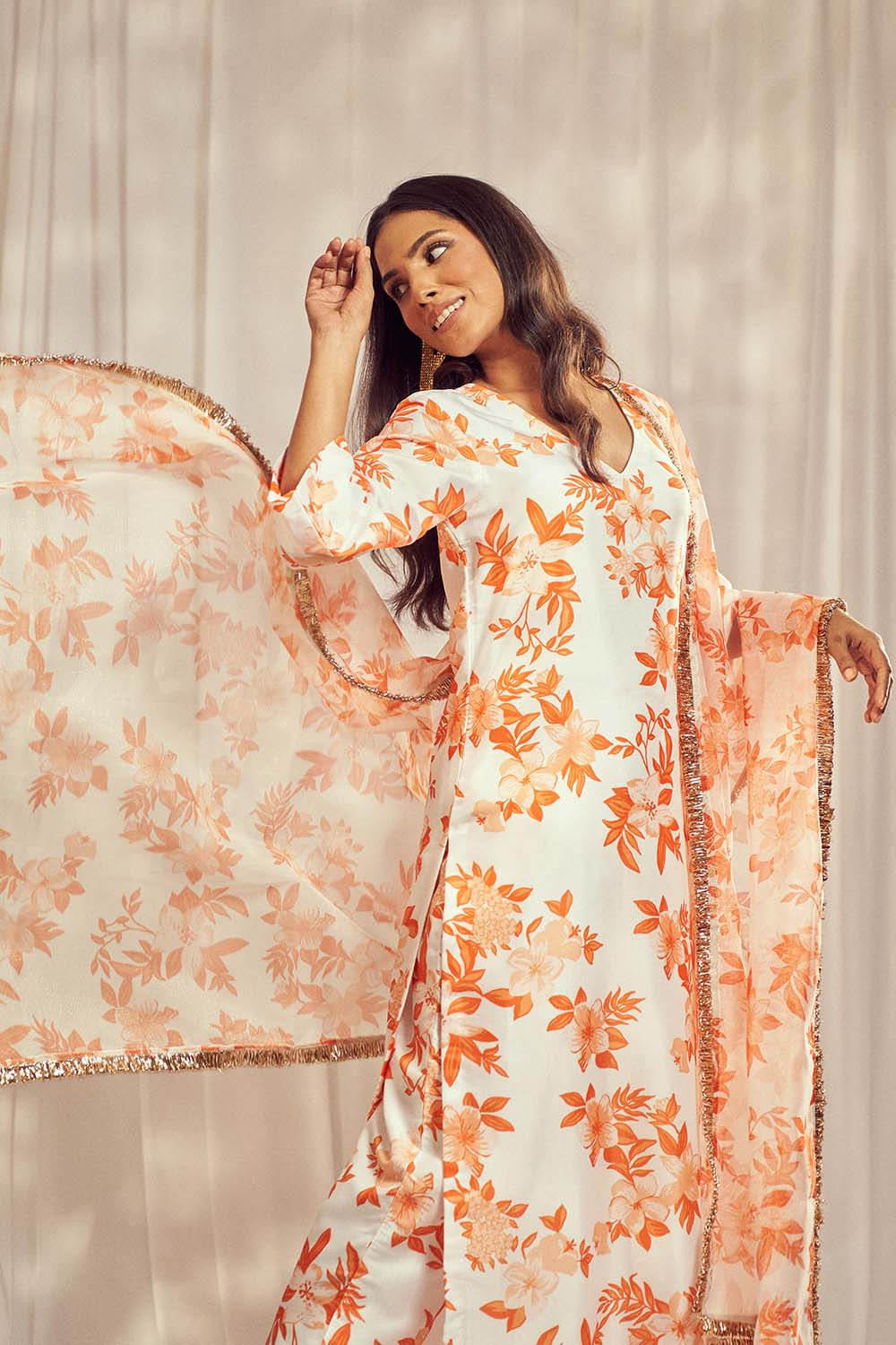 Premium Burnt Orange Print Kurti Set by Harshita Singhvi - luxury designer wear with high-end fabrics and exquisite detailing
