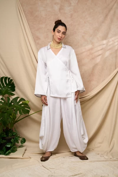 White Overlap Shirt with Tulip Pant Set.
