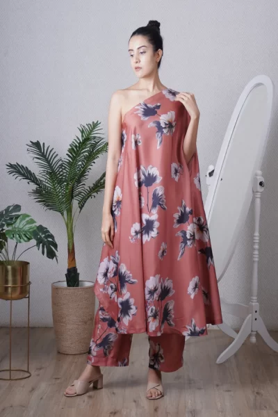 Mocha One Shoulder Kaftan Set