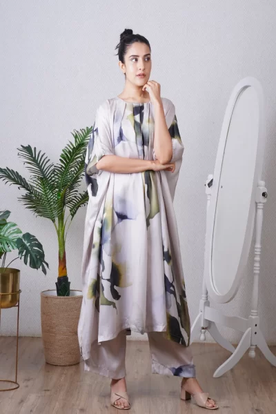 Green Pleated Kaftan Set