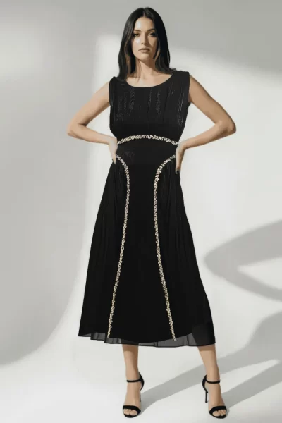 Black Soft Glass Tissue Organza Diamond Dress