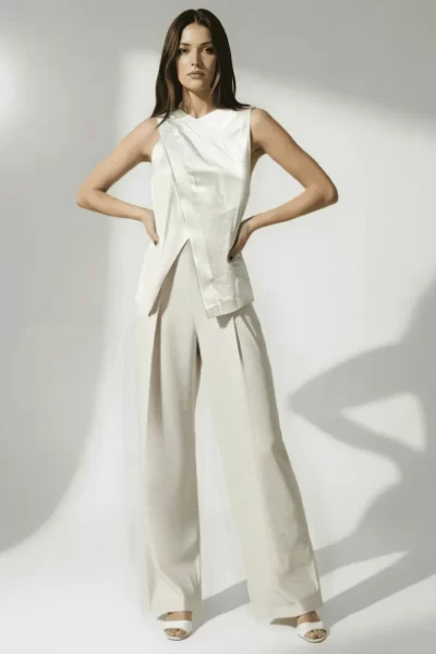 Ivory Overlap Imported Satin Co-ord Set.