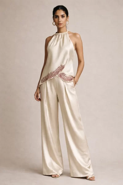 Champagne Imported Satin Leaf Embroidery Set