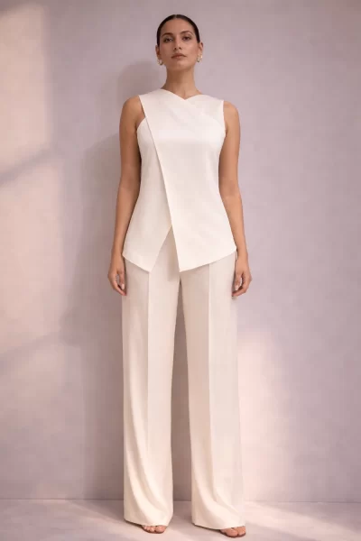 White Overlap Imported Satin Co-ord Set.