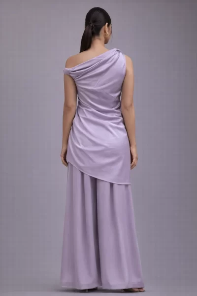 Lavender Imported Satin One Shoulder Co-ord Set.