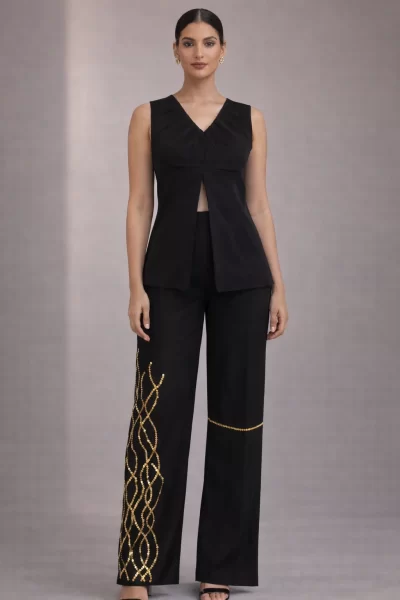 Black Volvo Spiral Sequin Embroidered Co-ord Set