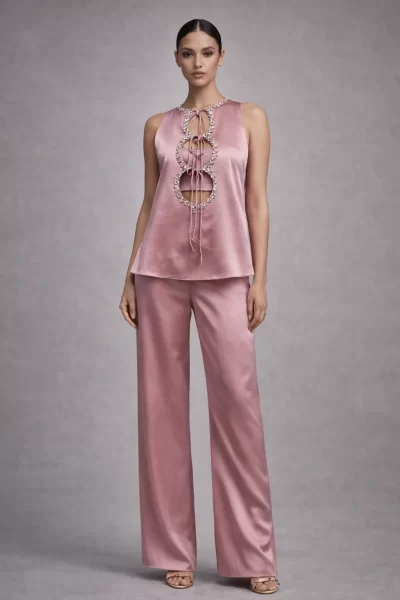 Old Rose Diamond Imported Satin Co-ord Set