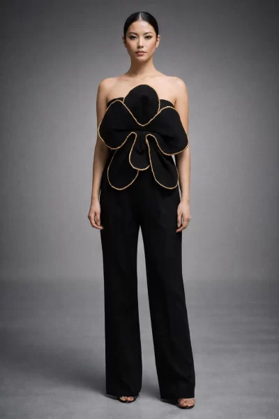 Black Volvo Flower Sequin Embroidered Tube Co-ord Set